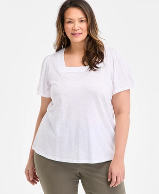 Style & Co Plus Square-Neck Short-Sleeve Top, Exclusively at Macy's