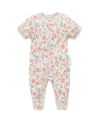 Purebaby Baby Girl Rib Zip Coverall