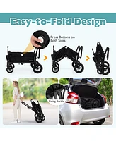 2 Seater Push Pull Collapsible Kids Wagon Stroller with Adjustable Handlebars