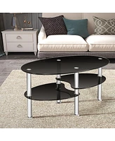 Tempered Glass Oval Side Coffee Table