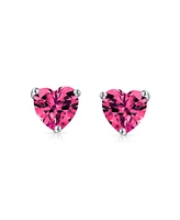 Bling Jewelry Tiny Pink Fuchsia Cz Heart Stud Earrings, Simulated Ruby, Sterling Silver