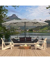 15 Ft Patio Umbrella with Base Included Outdoor Solar Lights Large Double-sided Market Table Umb