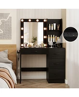 Vanity Desk with 3-Color Lights and Power Outlets