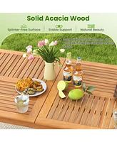 8-Person Outdoor Acacia Wood Dining Rectangular Bistro Table with Umbrella Hole