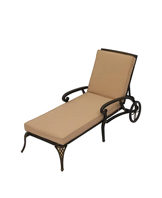 Outdoor Chaise Lounge with Cushions Patio Chairs Wheels & Adjustable Backrest Aluminium Pool Sun Lounges for Outside, Beige