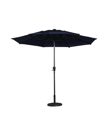 11 Ft Patio Umbrella with Solar Led lights Outdoor Tilt Large Table Market for Poolside Deck Garden Backyard, Orange