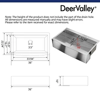 DeerValley 36" L x 22" W Apron Front Farmhouse Single Bowl Stainless Steel Workstation Kitchen Sink with Accessories