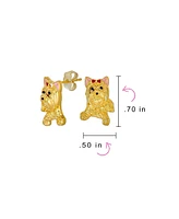 Bling Jewelry Best Friend Animal Pink Bow Yorkshire Terrier Stud Earrings Gold Plated