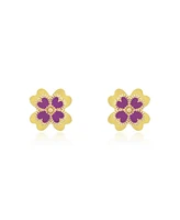 The Lovery Dark Purple Enamel Four Leaf Clover Stud Earrings 14K Gold