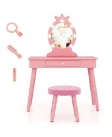 Kids Vanity Set with Lighted Mirror, Adjustable Brightness