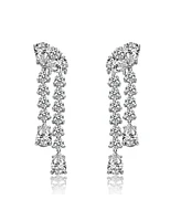 White Gold Plated with Clear Cubic Zirconia Tiered Drop Earrings