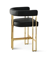 Modern Black Faux Leather Bar Stools Set of 2–Gold Metal Frame, Counter Height Chairs with Backrest-Maison Boucle