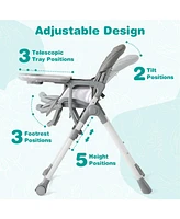 Foldable High Chair with Footrest and Detachable Tray