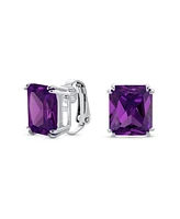 Bling Jewelry Rectangle Shape Statement 7CT Emerald Cut Cz Solitaire Clip On Stud Earrings Rhodium Plated Brass Non Pierced 14MM x 12MM