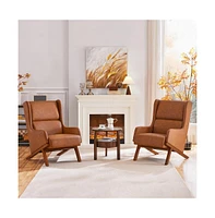 Yaheetech High Back Pu Leather Accent Armchair with Wood-tone Metal Legs