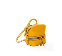 Susu Leather Backpack for Women Yellow Purse Convertible Crossbody Bag Medium Size with Front and Back Pockets