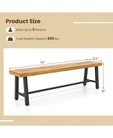 3-Person Acacia Patio Wood Outdoor Backless Bench-Set of 2