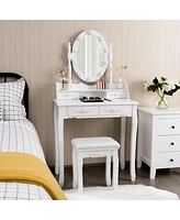 Makeup Dressing Table with Touch Switch Lighted Mirror and Cushioned Stool