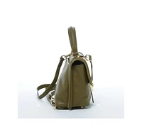 Susu Leather Backpack for Women Convertible Crossbody Bag Olive Green Purse