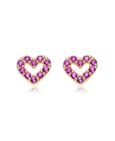 GiGiGirl Sterling Silver 14K Gold Plated with Paved Colored Cubic Zirconia Heart Stud Earrings