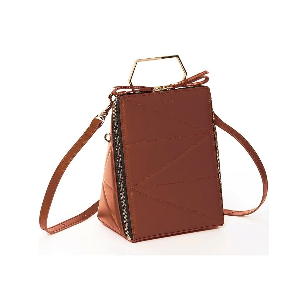 Susu Brown Leather Backpack Purse for Women Unique Convertible Crossbody Bag