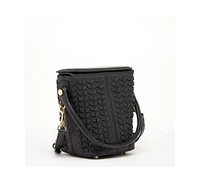 Susu Woven Leather Bucket Bag Quilted Black Crossbody Purse Women's Handbag