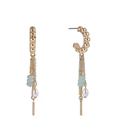 Rachel Rachel Roy Gold Tone Post Hoop Earrings with Chain and Bead Drops