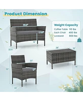 Pcs Patio Furniture Set with Washable Cushions and Tempered Glass Coffee Table