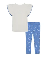 Tommy Hilfiger Toddler and Little Girls 2-Piece Slub Jersey Cinched Tunic Printed Leggings Set