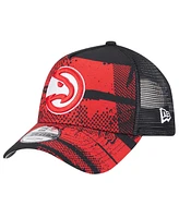 New Era Men's Black/Red Atlanta Hawks Tip Off A-Frame Trucker 9FORTY Adjustable Hat