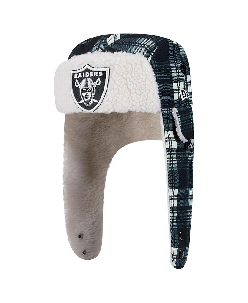 New Era Black Las Vegas Raiders Sideline Plaid Sherpa Trapper Hat