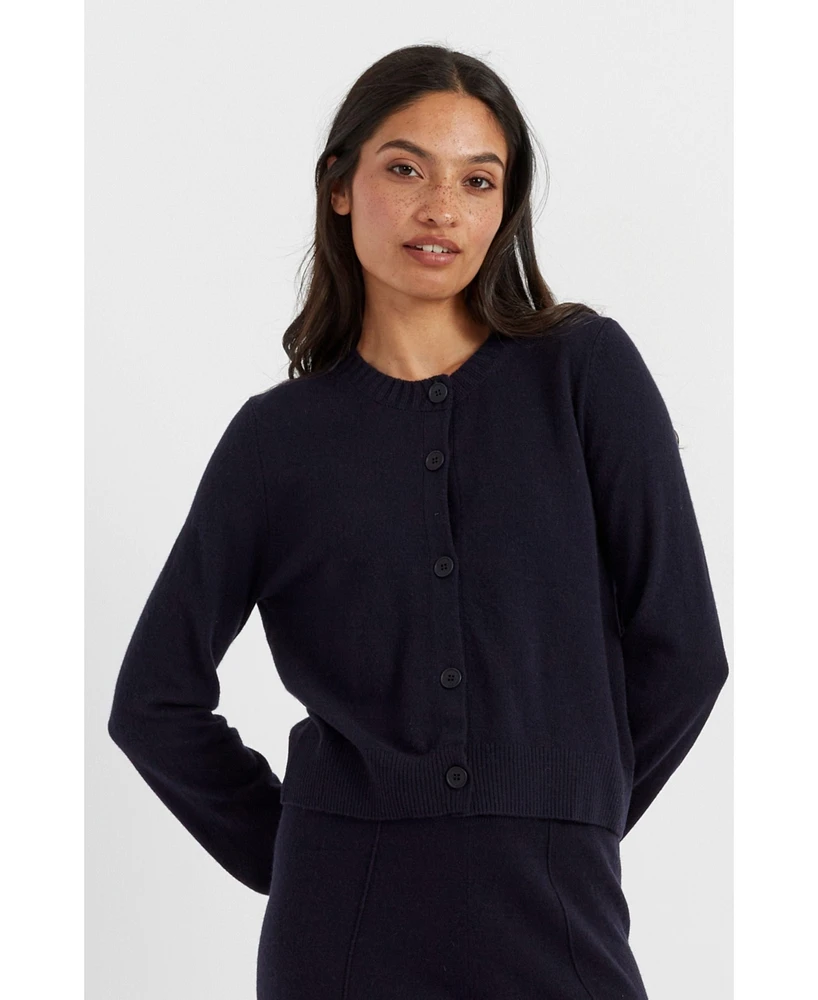 Chinti & Parker Wool Cashmere Blend Crew Neck Cropped Cardigan