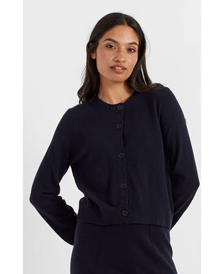 Chinti & Parker Wool Cashmere Blend Crew Neck Cropped Cardigan