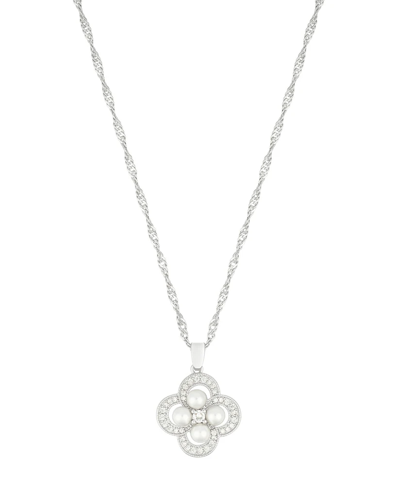 Adornia Silver Adjustable Cultivated Pearl-Studded Clover Necklace