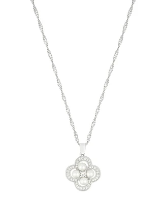 Adornia Silver Adjustable Cultivated Pearl-Studded Clover Necklace