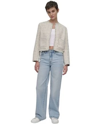 Dkny Jeans Womens Frayed Cropped Long Sleeve Jacket Ribbed Cropped Tank Top High Rise Tailored Wide Leg Jeans
