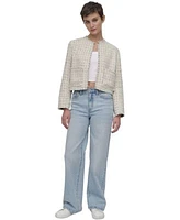 Dkny Jeans Womens Frayed Cropped Long Sleeve Jacket Ribbed Cropped Tank Top High Rise Tailored Wide Leg Jeans