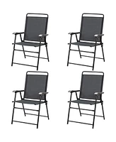 Gymax Set of 4 Folding Patio Chair Portable Sling Chair Yard Garden Outdoor