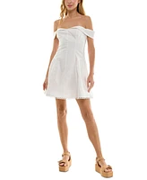 Juniors' Off-The-Shoulder A-Line Mini Dress