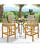 Gymax Wicker Bar Stools Set of 4 Patio Chairs w/ Solid Wood Frame & Ergonomic Footrest