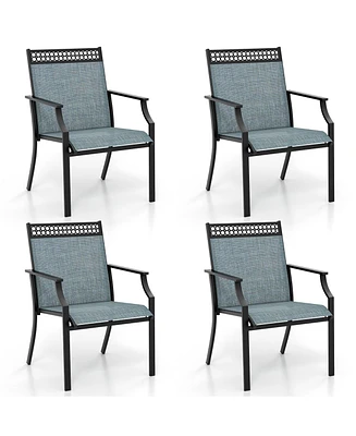 Gymax Patio Dining Chairs Set of 4 All Weather Outdoor Chairs w/ High Back & Armrests