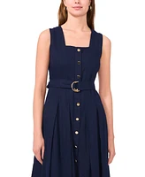 Msk Petite Square-Neck Button-Front Sleeveless Dress