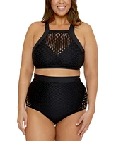 Becca Etc Women's Castaway Textured High Waist Bikini Bottoms