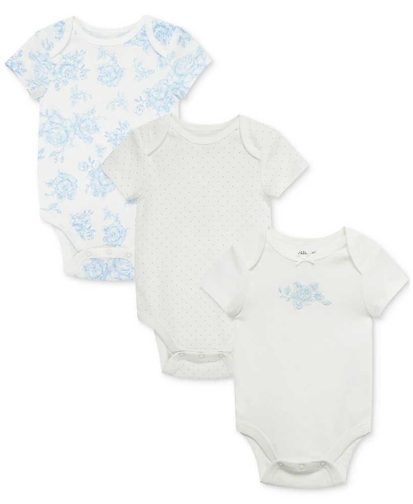 Little Me Baby Girls Roses Short-Sleeve Cotton Bodysuits, Pack of 3