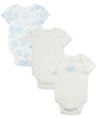 Little Me Baby Girls Roses Short-Sleeve Cotton Bodysuits, Pack of 3