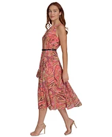 Tommy Hilfiger Petite Paisley-Print Belted Midi Dress