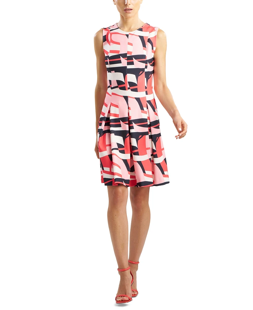Natori Women's Printed Sleeveless Pleated A-Line Dress