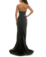 B Darlin Juniors' Strapless Corset High-Slit Evening Gown