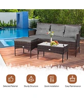 3 Pieces Patio Furniture Sectional Set with 5 Cozy Seat and Back Cushions