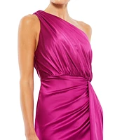 Women's Ieena Gathered One Shoulder Satin Faux Wrap Gown